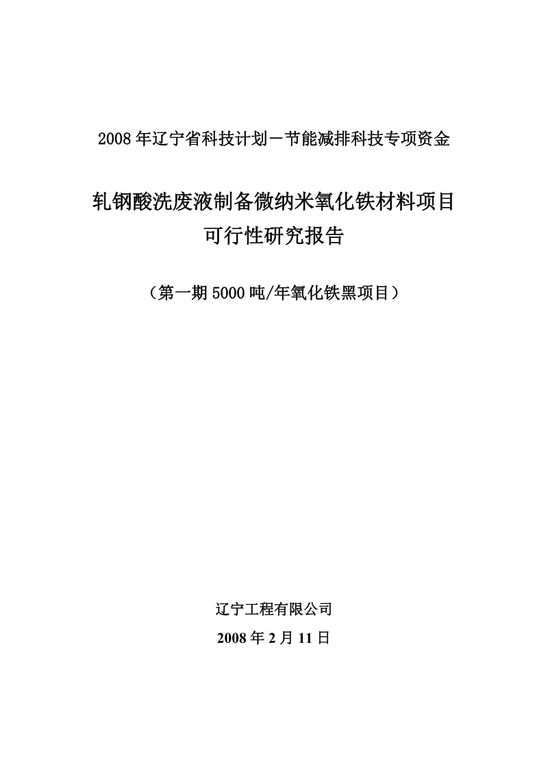 轧钢酸洗废液制备微纳米氧化铁材料项目可行性研究报告.doc_第1页