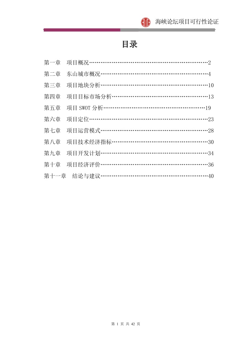 福建东山海峡论坛项目可行性研究报告42p.doc_第1页