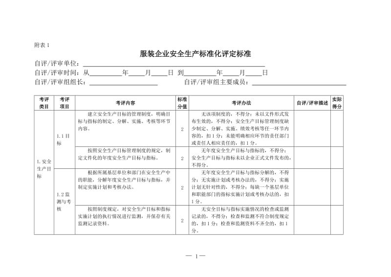 服装企业安全生产标准化评定标准.doc_第1页