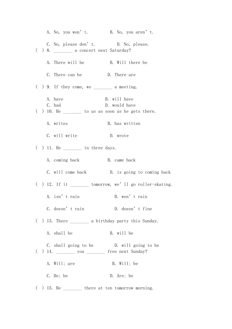 最新仁爱版八年级英语上册Unit1__Topic3__语法专练：一般将来时态.doc_第2页