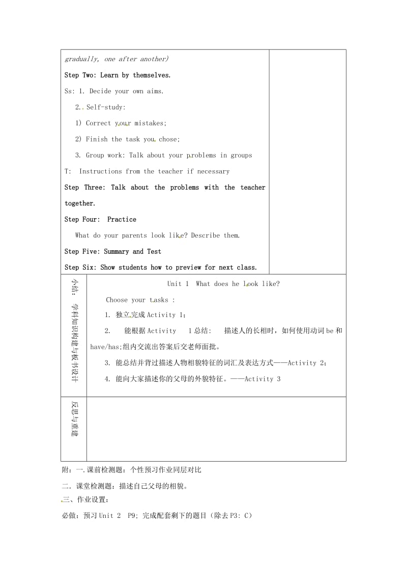 最新山东省淄博市七年级英语上册《Unit+1+What+does+he+look+like+period+7》教案+鲁教版五四制.doc_第2页