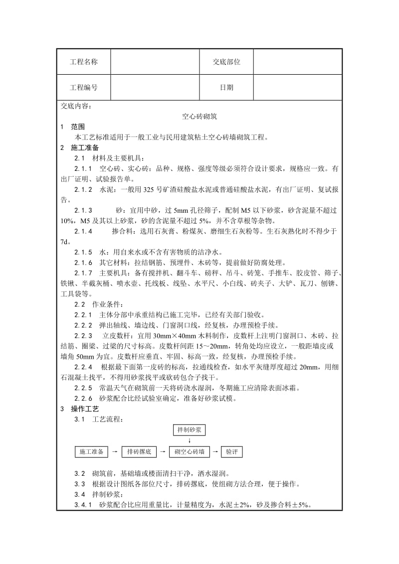 工业与民用建筑粘土空心砖墙砌筑工程空心砖交底.doc_第1页