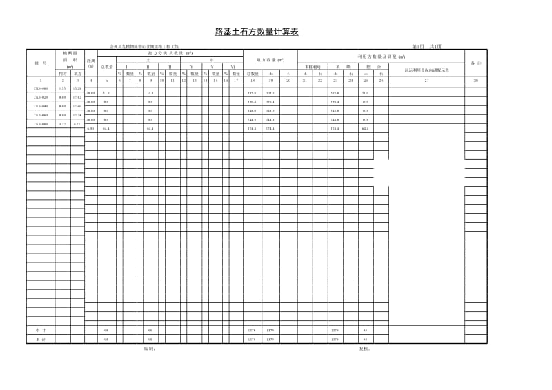 路基土石方数量计算表.xlsx_第1页