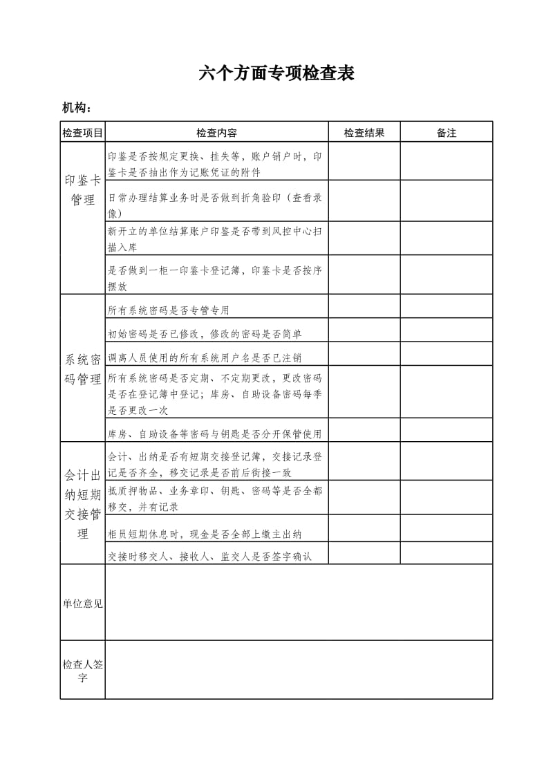 银行授权等六方面专项检查表.xls_第2页