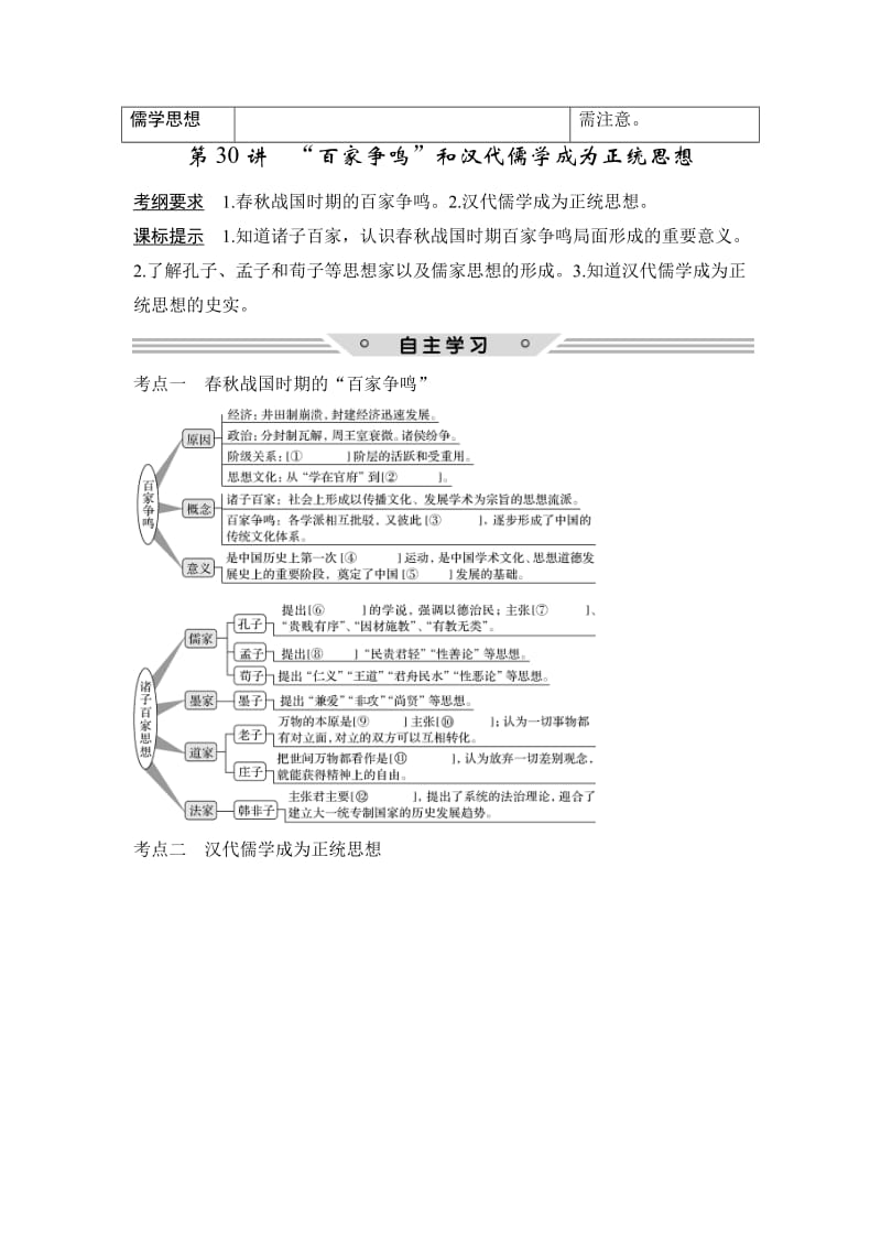 高考历史（人教版）：第十二单元 第30讲　“百家争鸣”和汉代儒学成为正统思想 含解析.doc_第2页