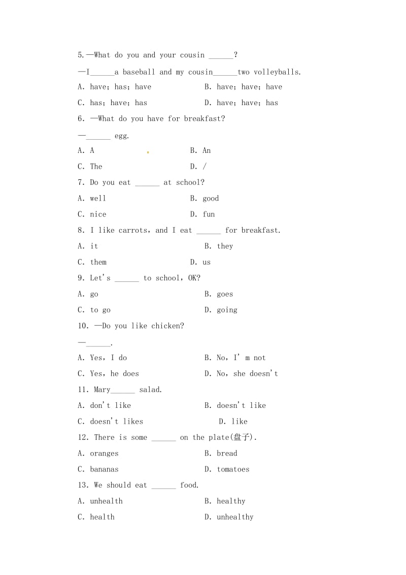 新目标英语七年级上Unit6复习试题精选【含详解答案】.doc_第2页