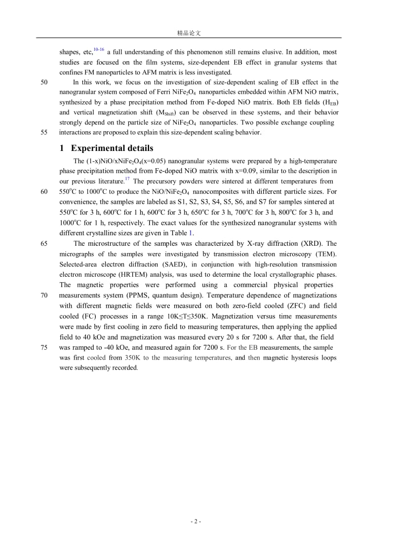【精品论文】Size-dependent scaling of exchange bias in NiFe2O4NiO nanogranular systems synthesized by a phase separation method.doc_第2页