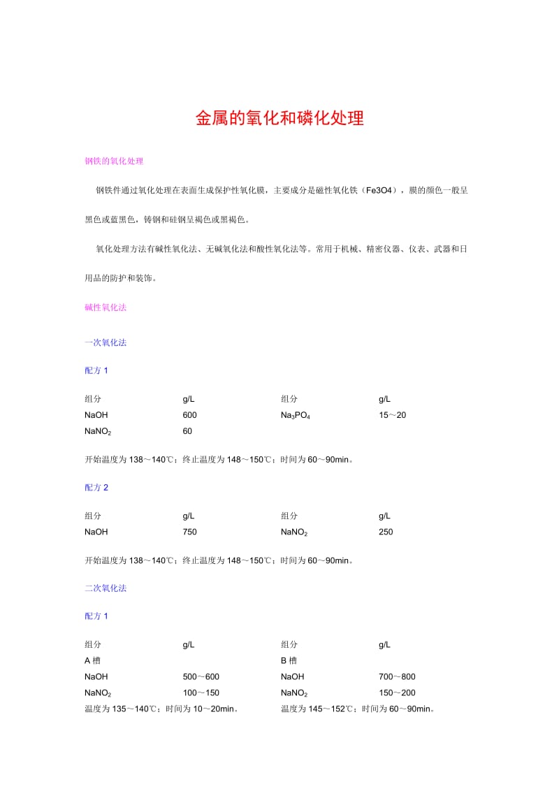 电镀配方大全-金属的氧化和磷化处理.doc_第1页