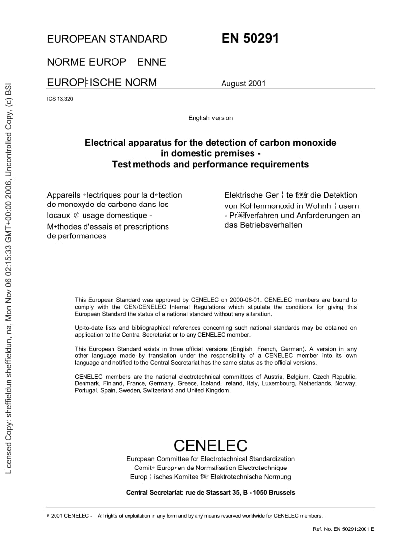 （BS英国标准）BS EN 50291-2001 Electrical apparatus for the detection of carbon monoxide in domestic premises — Test methods and performance requirements.doc_第3页