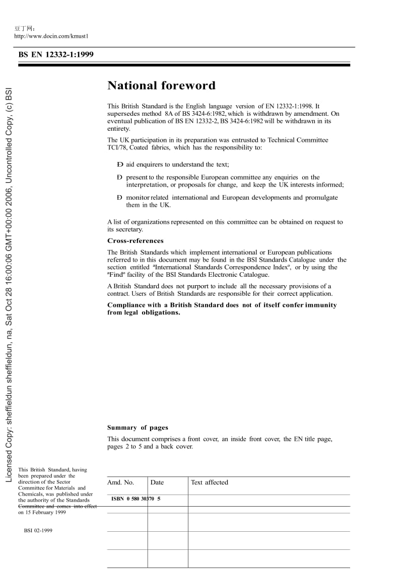 【BS标准word原稿】BS EN 12332-1-1999 Rubber- or plastics-coated fabrics. Determination of bursting strength. Steel ball method.doc_第3页