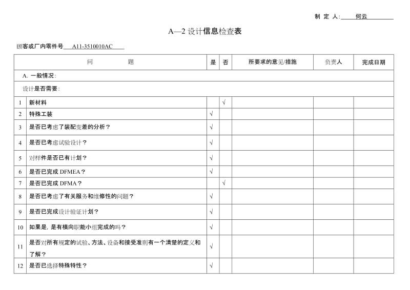 上汽奇瑞A11-3510010AC真空助力器带主缸总成产品（过程）质量体系评审检查清单.doc_第2页