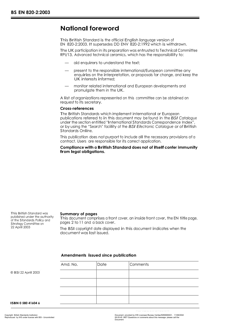 【BS英国标准】BS EN 820-2-2003 Advanced technical ceramics — Methods of testing monolithic ceramics — Thermo-mechanical properties.doc_第2页