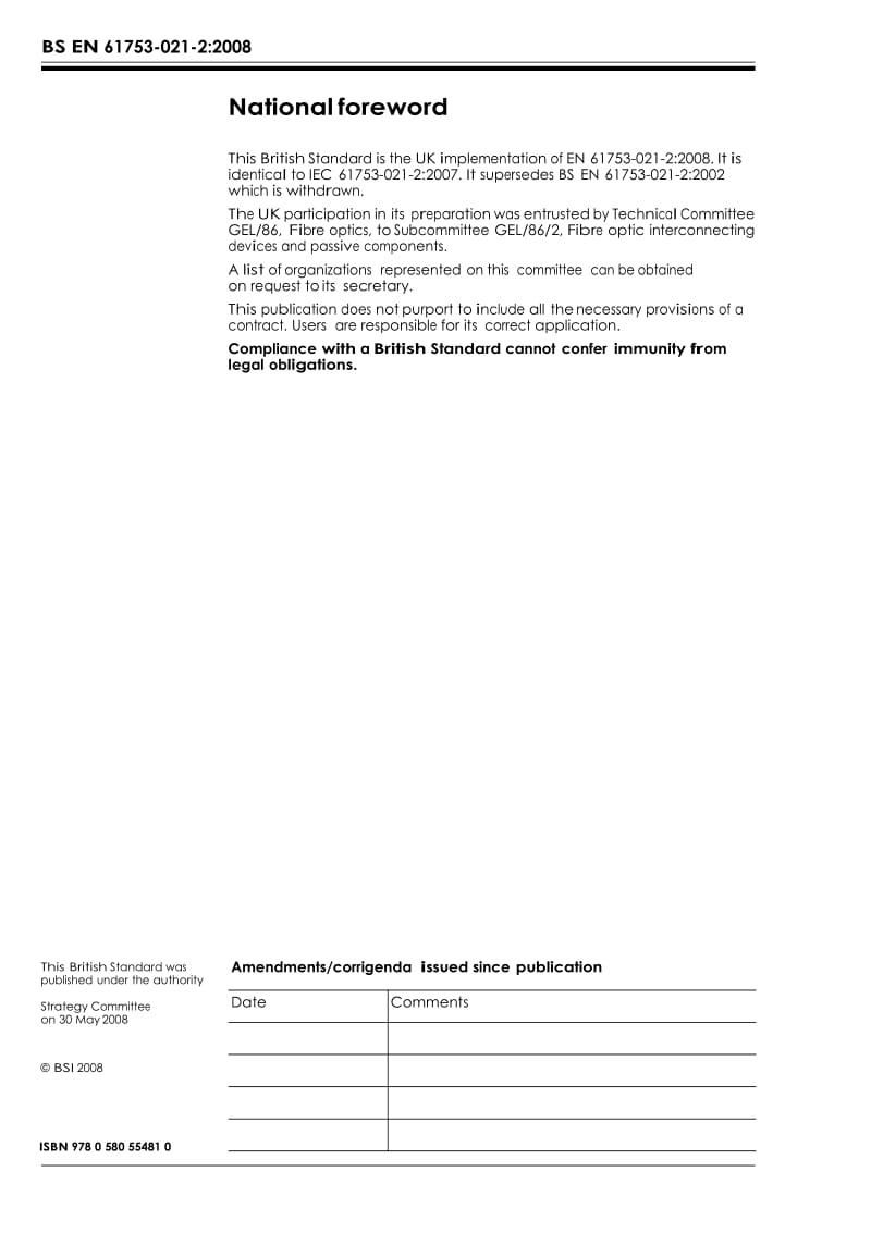 【BS英国标准】BS EN 61753-021-2-2008 Fibre optic interconnecting devices and passive components performance.doc_第2页