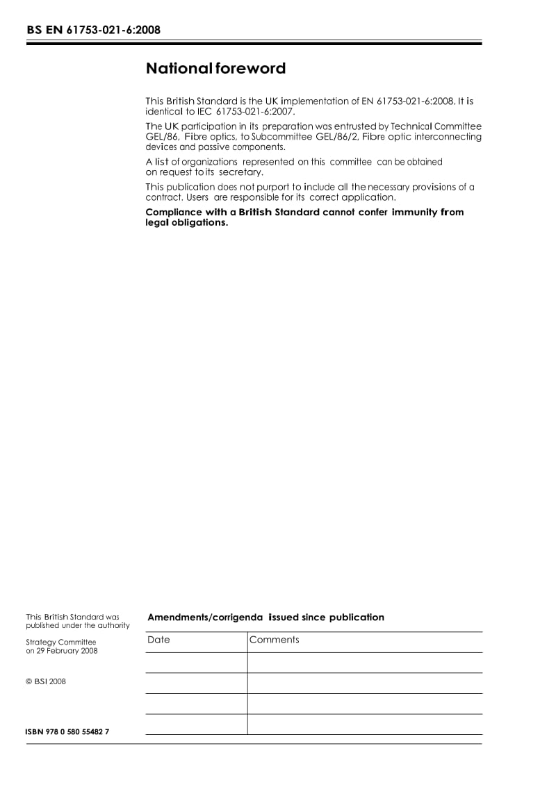 【BS英国标准】BS EN 61753-021-6-2008 Fibre optic interconnecting devices and passive components performance standard — Part 021-6.doc_第2页