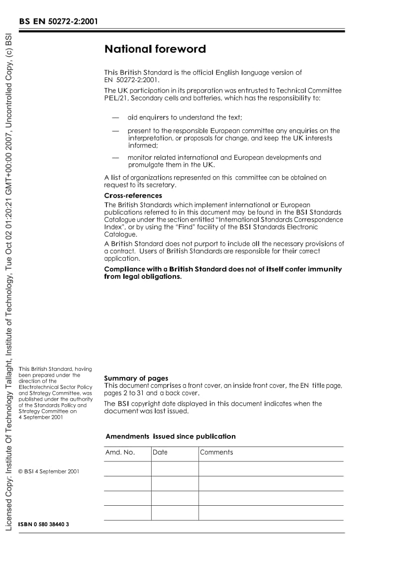 （BS英国标准）BS EN 50272-2-2001 二次蓄电池和电池装置的安全要求.二次蓄电池 (Safety requirements for secondary batteries and battery installations - Stationary batteries).doc_第2页