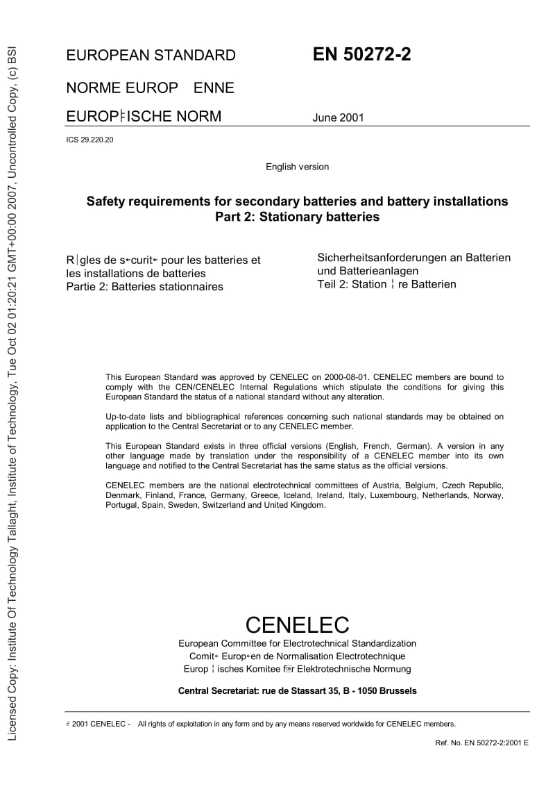 （BS英国标准）BS EN 50272-2-2001 二次蓄电池和电池装置的安全要求.二次蓄电池 (Safety requirements for secondary batteries and battery installations - Stationary batteries).doc_第3页