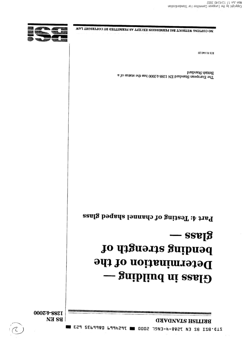 【英国标准word原稿】BS EN 1288-4-2000 建筑物用玻璃.玻璃弯曲强度的测定.U型玻璃的试验.doc_第1页