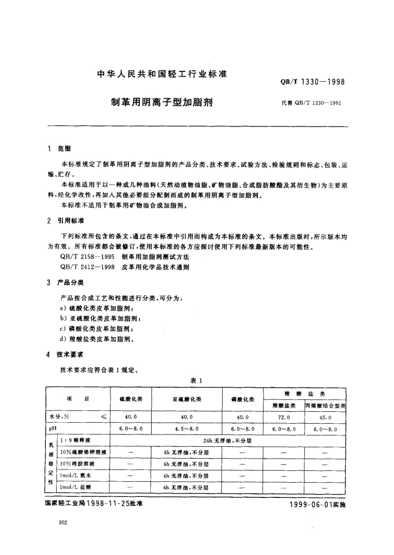 22496制革用阴离子型加脂剂标准QB T 1330-1998.pdf_第2页