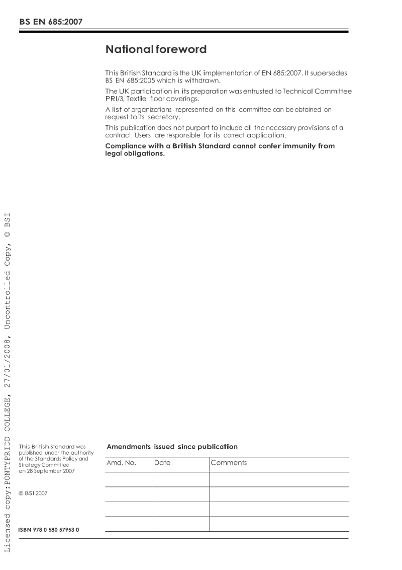 【BS英国标准】BS EN 685-2007 Resilient textile and laminate floor coverings - Classification.doc_第2页