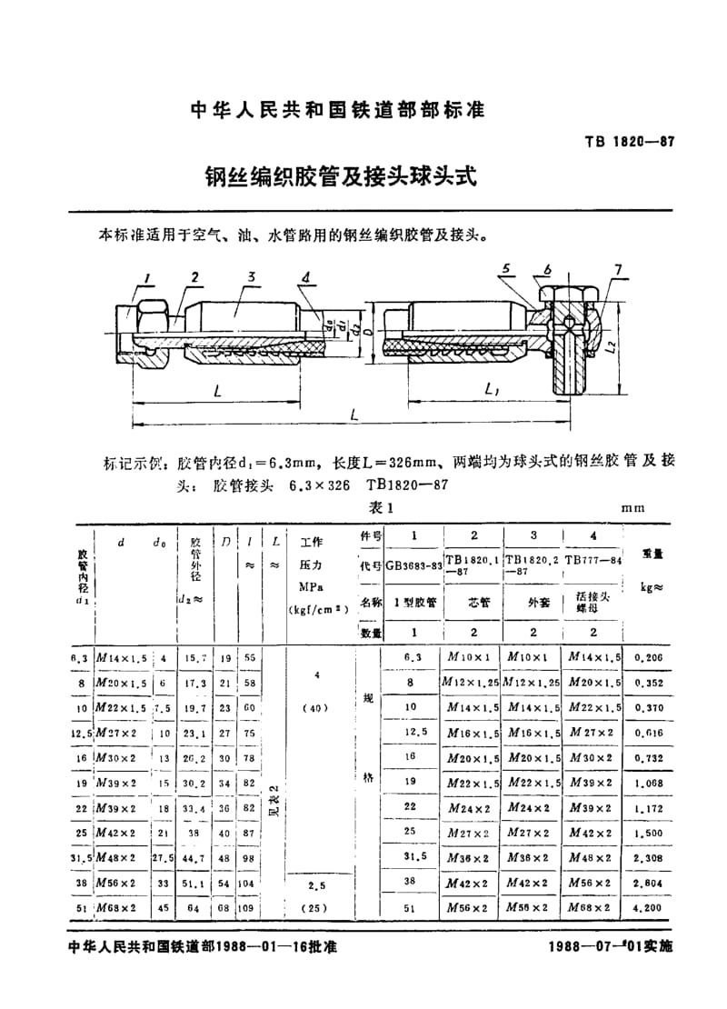 【TB铁道标准】TB 1820-1987 钢丝编织胶管及接头球头式.doc_第3页