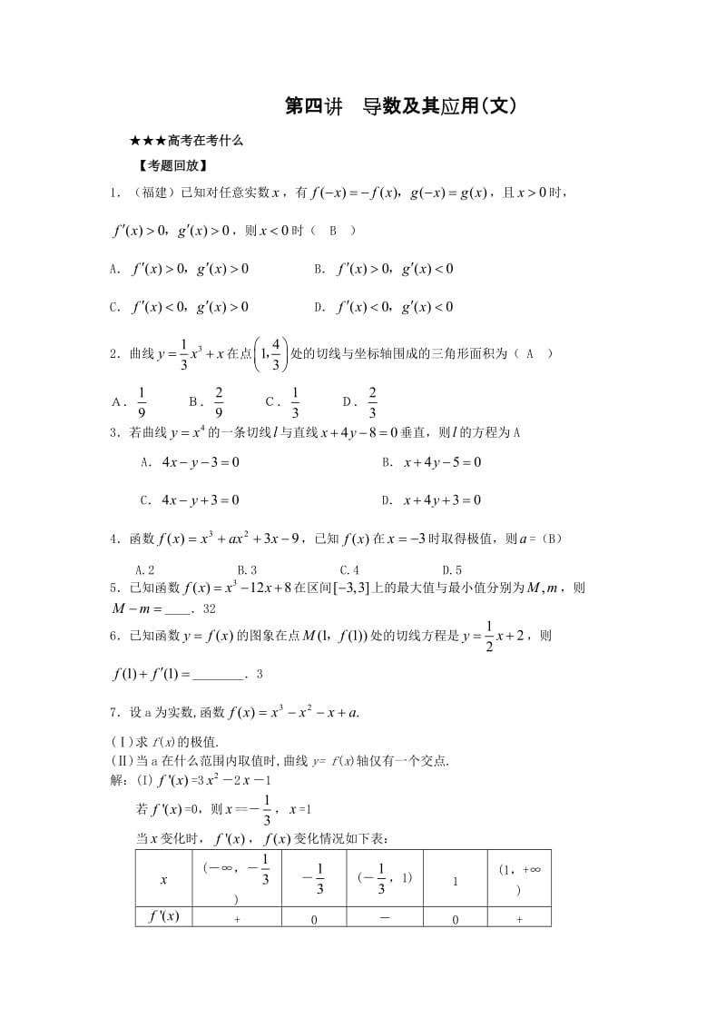 高考数学专题讲义：导数及其应用（文） .doc_第1页