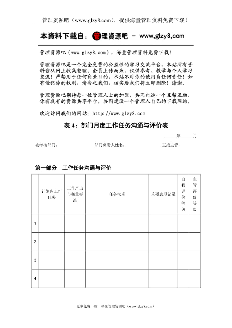 部门月度工作任务沟通与评价表.doc_第1页