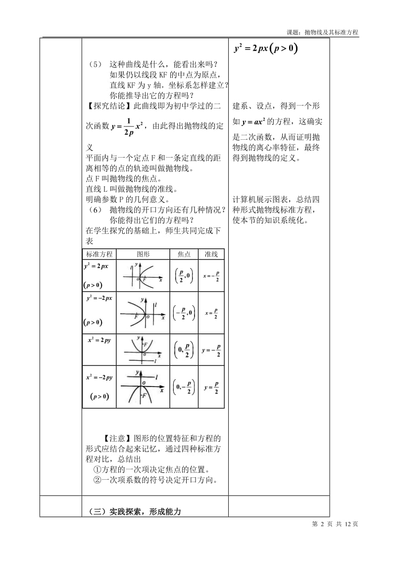 高中数学教师说课稿范例--抛物线及其标准方程.doc_第2页