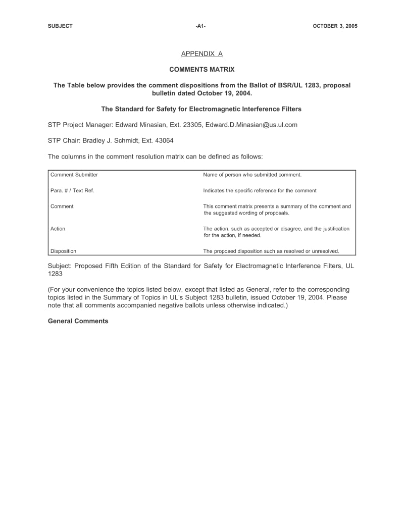 【UL标准】UL 1283 BUL LETINS-2005 Standards Technical Panel (STP) for Electromagnetic Interference Filters, STP 1283 Subscribers to UL’s Standards Service for.doc_第3页