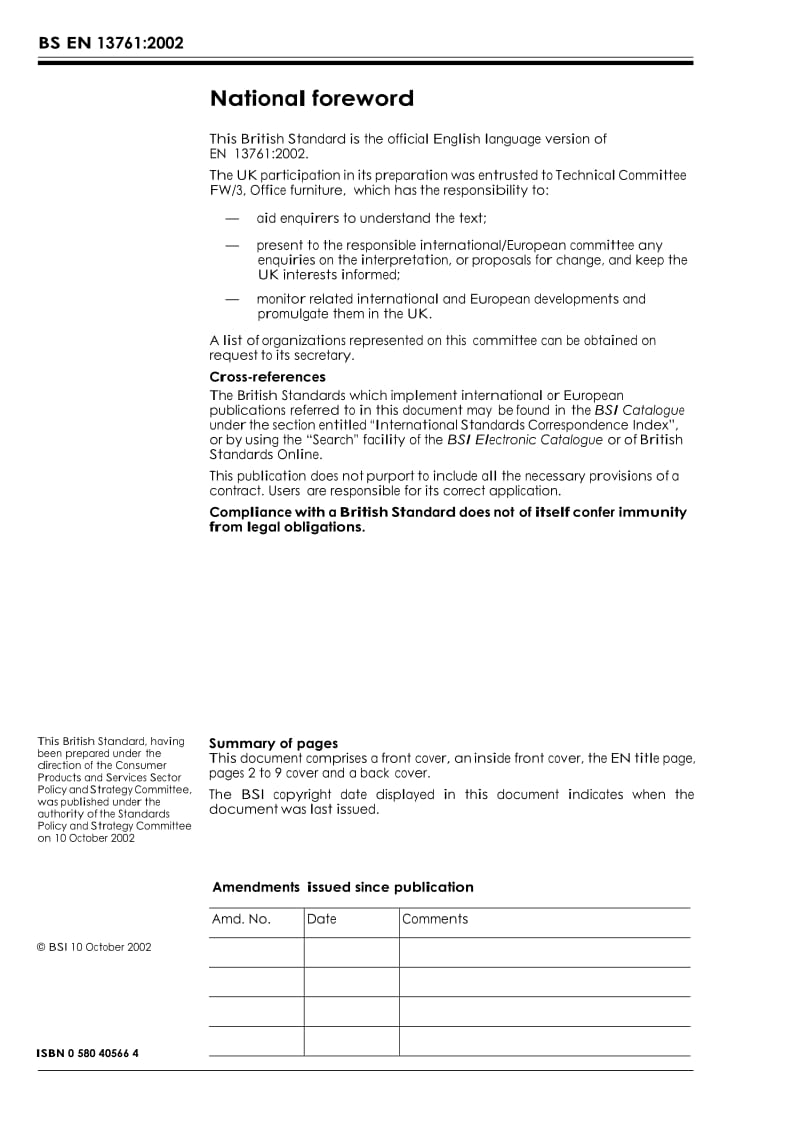 【BS英国标准】BS EN 13761-2002 (Office furniture - Visitors chairs.doc_第2页