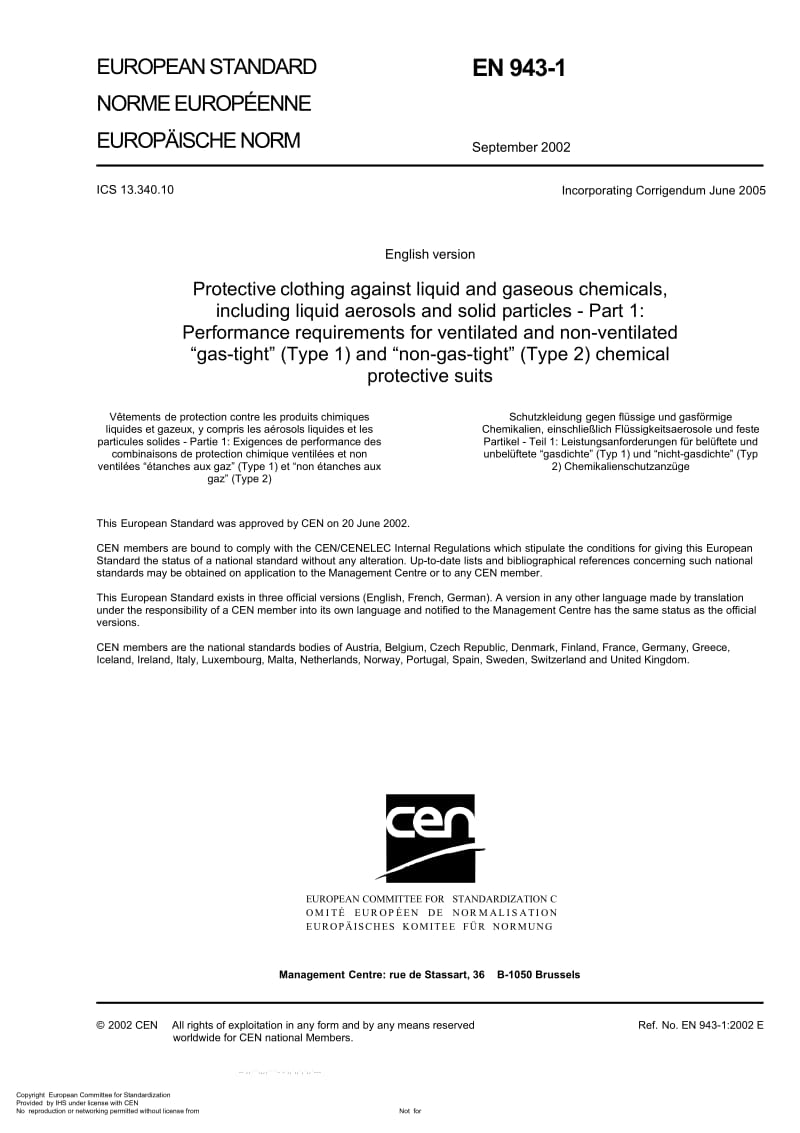 【BS英国标准】BS EN 943-1-2002 Protective clothing against liquid and gaseous chemicals, including liquid aerosols and solid particles — Part 1.doc_第3页