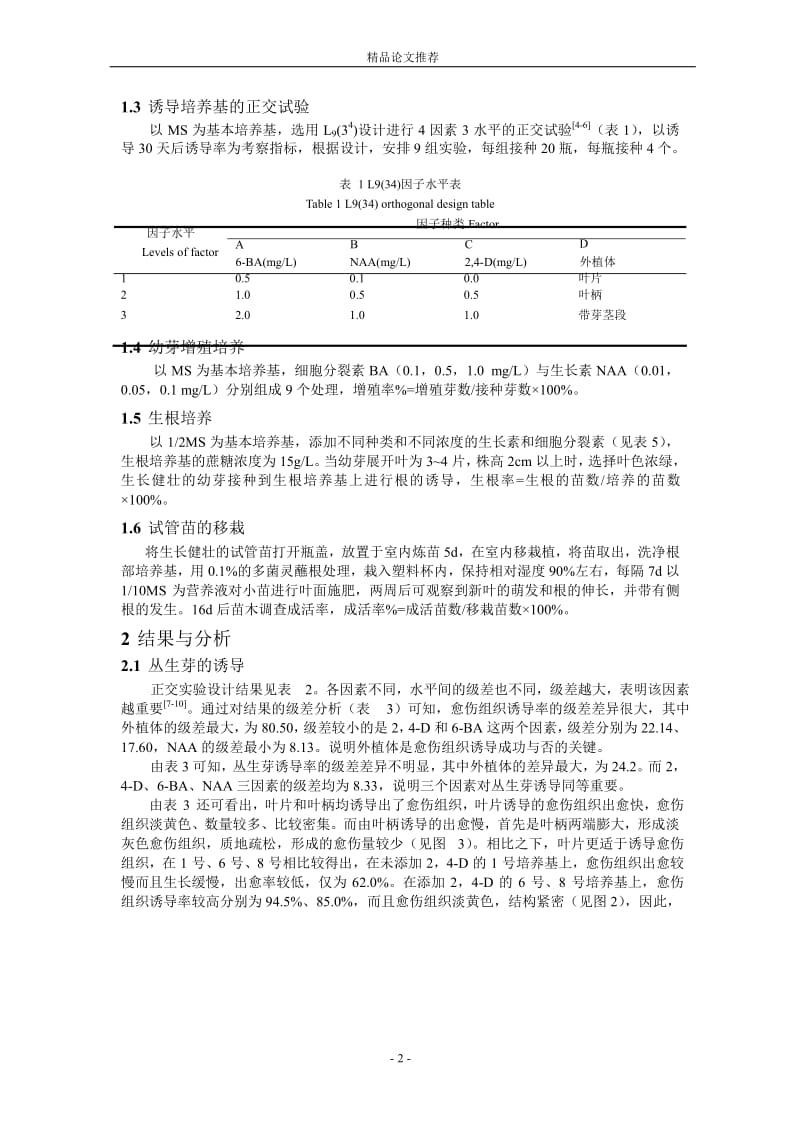 钟花樱组织培养中多因子正交试验研究【精品论文大全】 .doc_第2页