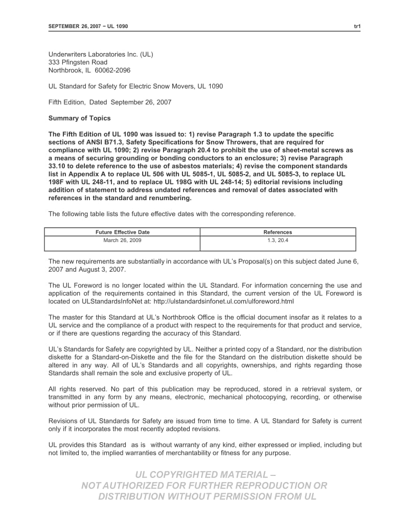 【UL标准】UL 1090-2007 Standard for Electric Snow Movers.doc_第3页