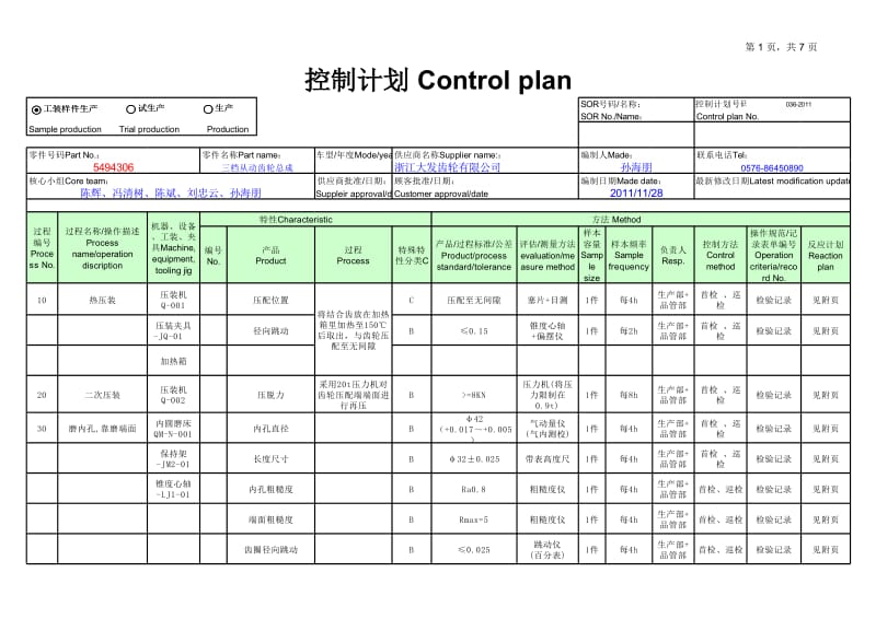 控制计划 5494306(三档从动齿轮总成).xls_第1页