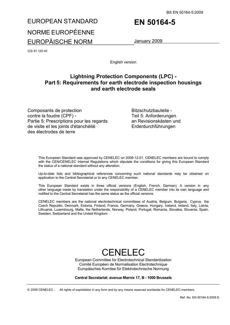 （BS英国标准）BS EN 50164-5-2009 Lightning Protection Components (LPC) — Part 5 Requirements for earth electrode inspection housings and earth electrode seals.doc_第3页