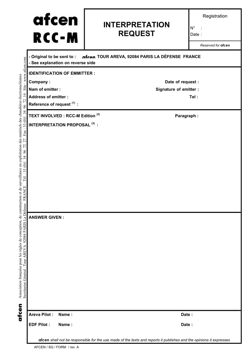 【RCC-M - Edition 2007】Interpretation Request.doc_第1页