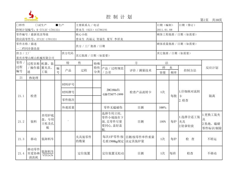 15.2 5T12C热处理控制计划.xls_第1页