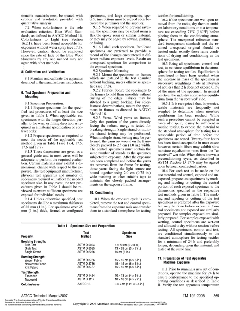 AATCC 192-2005 纺织品耐气候性：给湿与不给湿条件下日弧灯曝晒.pdf_第3页