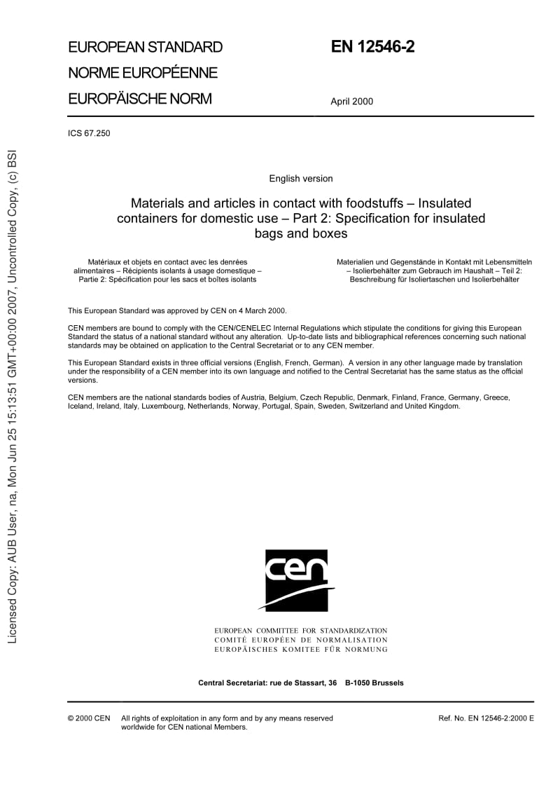 BS EN 12546-2-2000 Materials and articles in contact with foodstuffs D Insulated containers for domestic use D Part 2 Specification for insulated bags and boxes.pdf_第3页