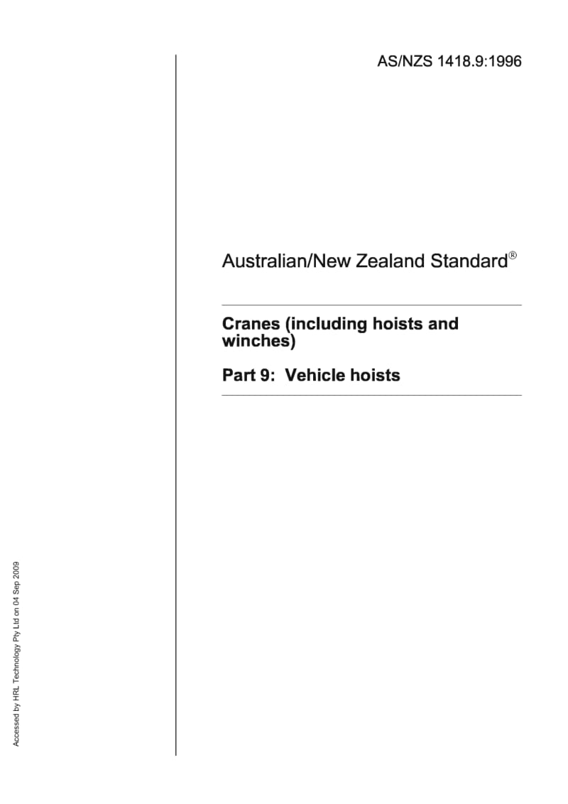 AS 1418-9-1996 起重机规范 第9部分：汽车起升设备.pdf_第1页