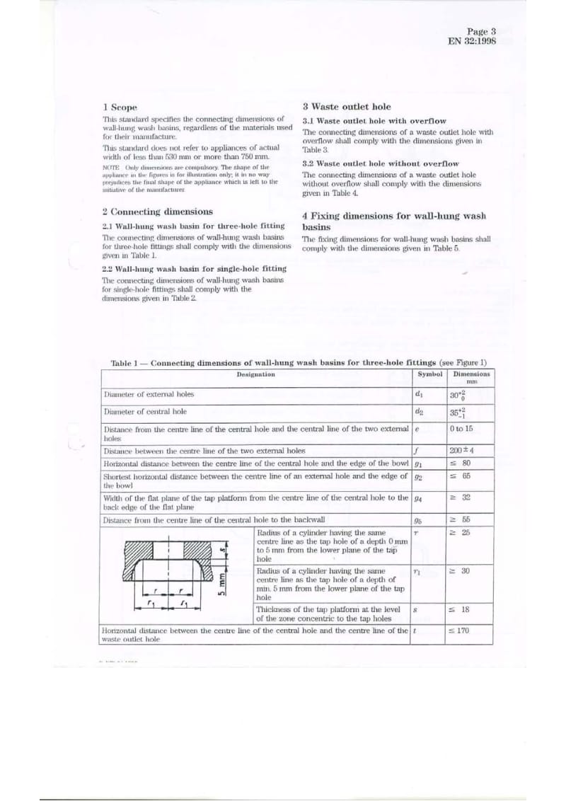 BS EN 32-1999 Wall-hung wash basins. Connecting dimensions.pdf_第1页