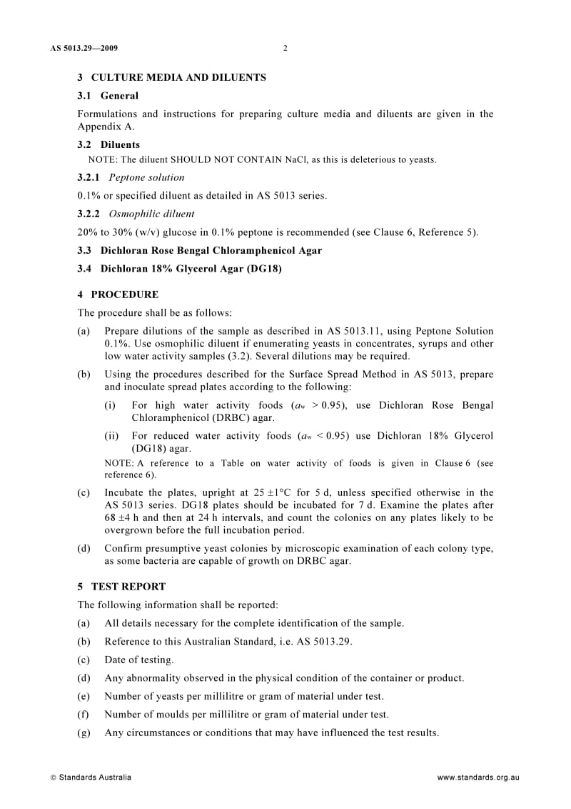 AS 5013-29-2009 Food microbiology Method 29 Examination for specific organisms— Colony count of yeasts and moulds.pdf_第2页