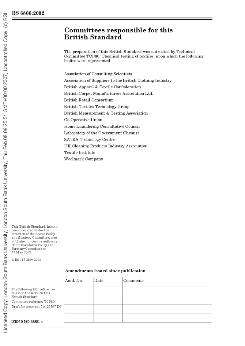 BS 6806-2002 Textiles Determination of formaldehyde — Method for the determination of total and free (water extraction method) formaldehyde using chromotropic acid.pdf_第2页