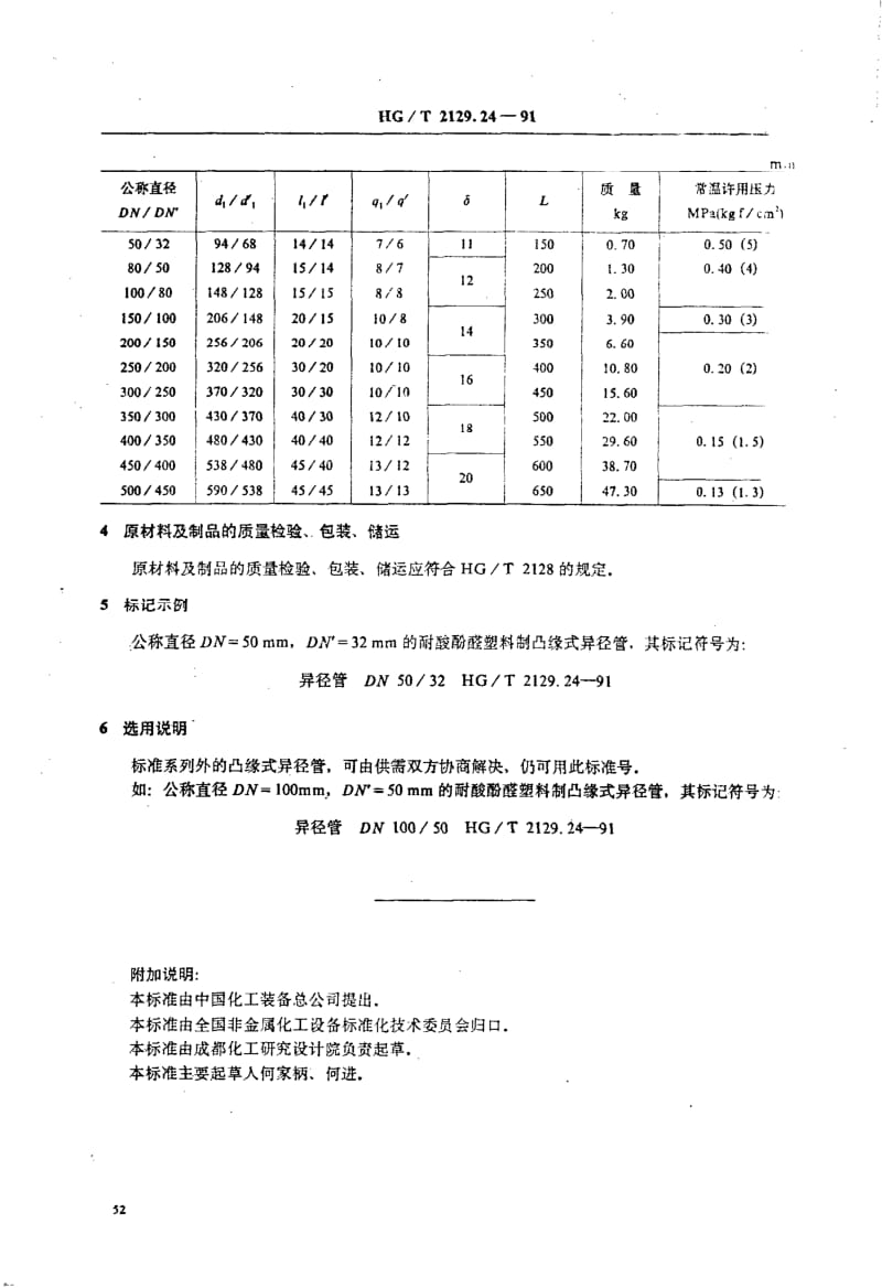 HG-T 2129.24-1991 耐酸酚醛塑料制化工设备零部件 凸缘式异径管.pdf.pdf_第2页