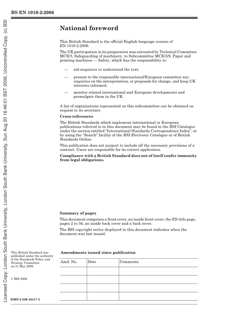 BS EN 1010-2-2006 Safety of machinery — Safety requirements for the design and construction of printing and paper converting machines.pdf_第2页