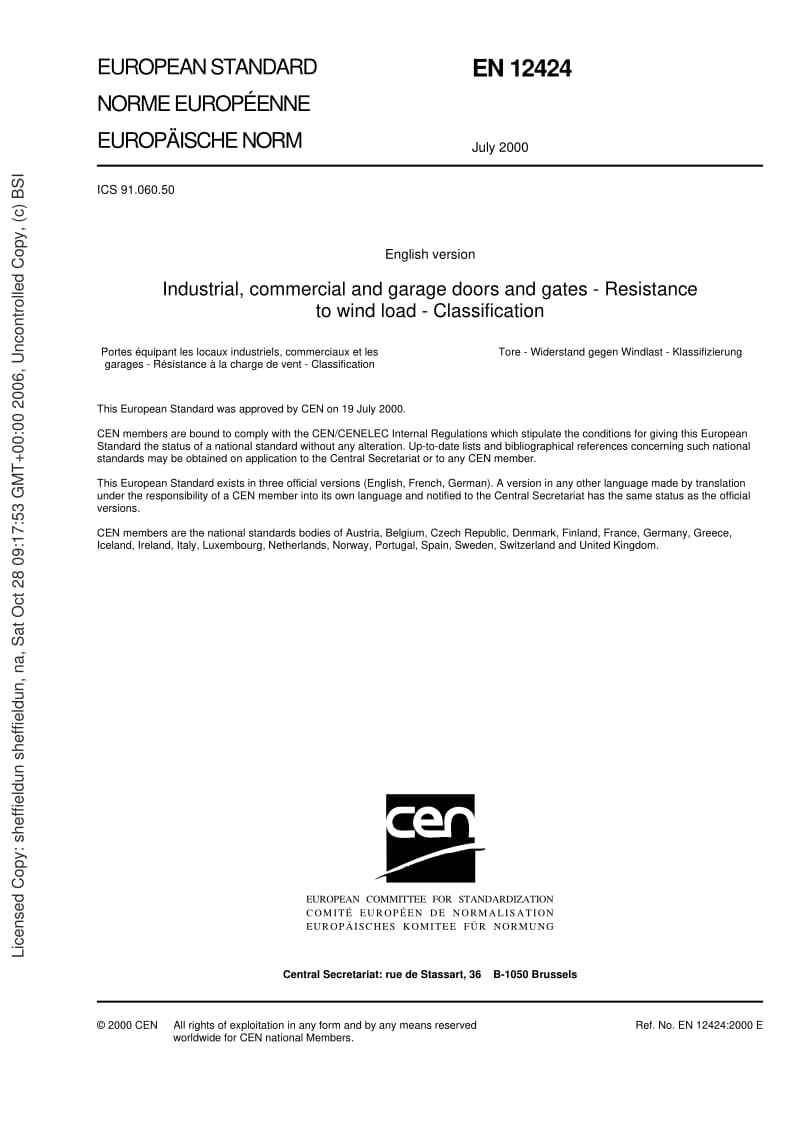 BS EN 12424-2000 Industrial, commercial and garage doors and gates. Resistance to wind load. Classification.pdf_第3页