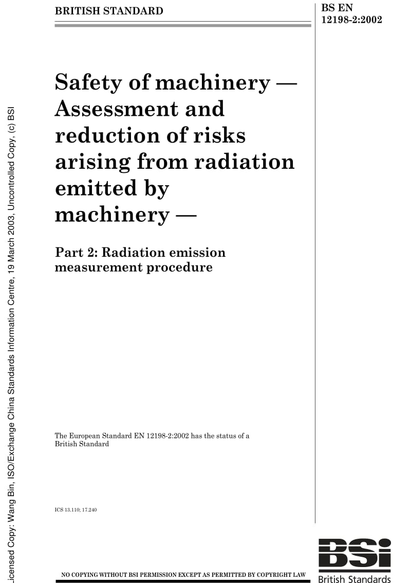 BS EN 12198-2-2002 Safety of machinery —Assessment and reduction of risks arising from radiation emitted by machinery —Part 2 Radiation emission measurement procedure.pdf_第2页