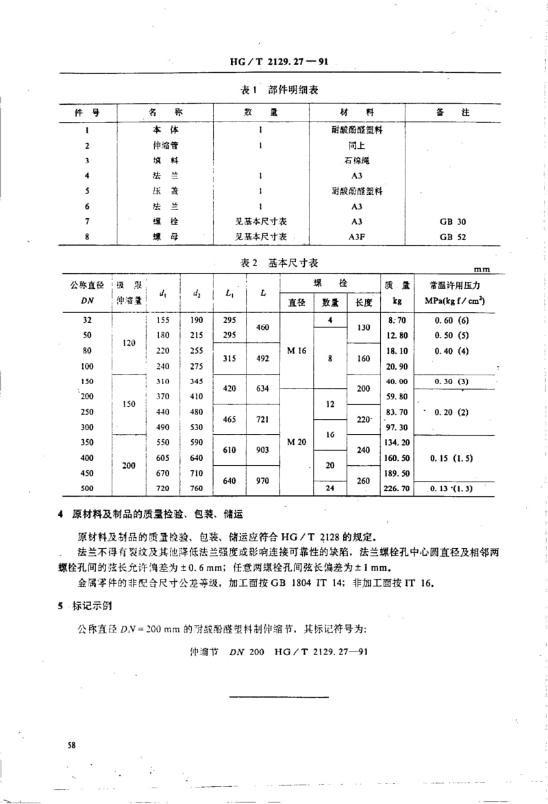 HG-T 2129.27-1991 耐酸酚醛塑料制化工设备零部件 伸缩节.pdf.pdf_第2页