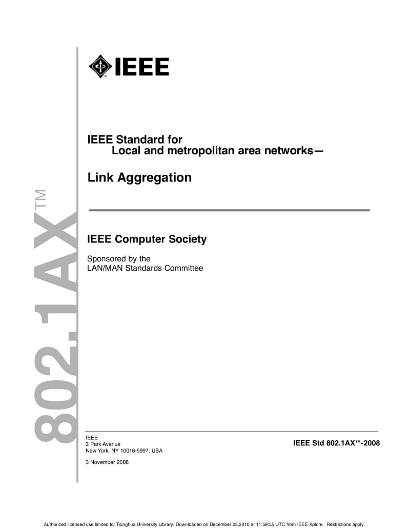 IEEE Std 802.1AX-2008 IEEE Standard for Local and Metropolitan Area Networks - Link Aggregation.pdf_第1页