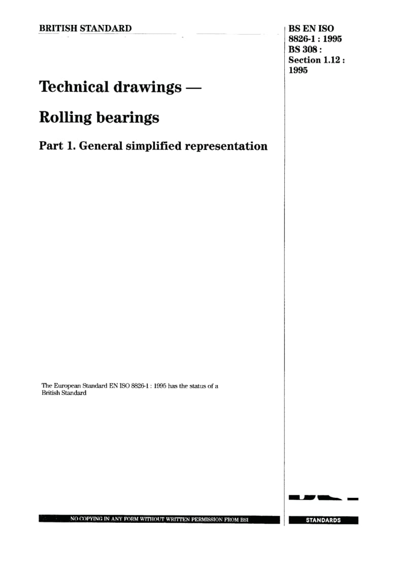 BS 308-1.12-1995 Technical drawings. Roller bearings. General simplified representation.pdf_第1页