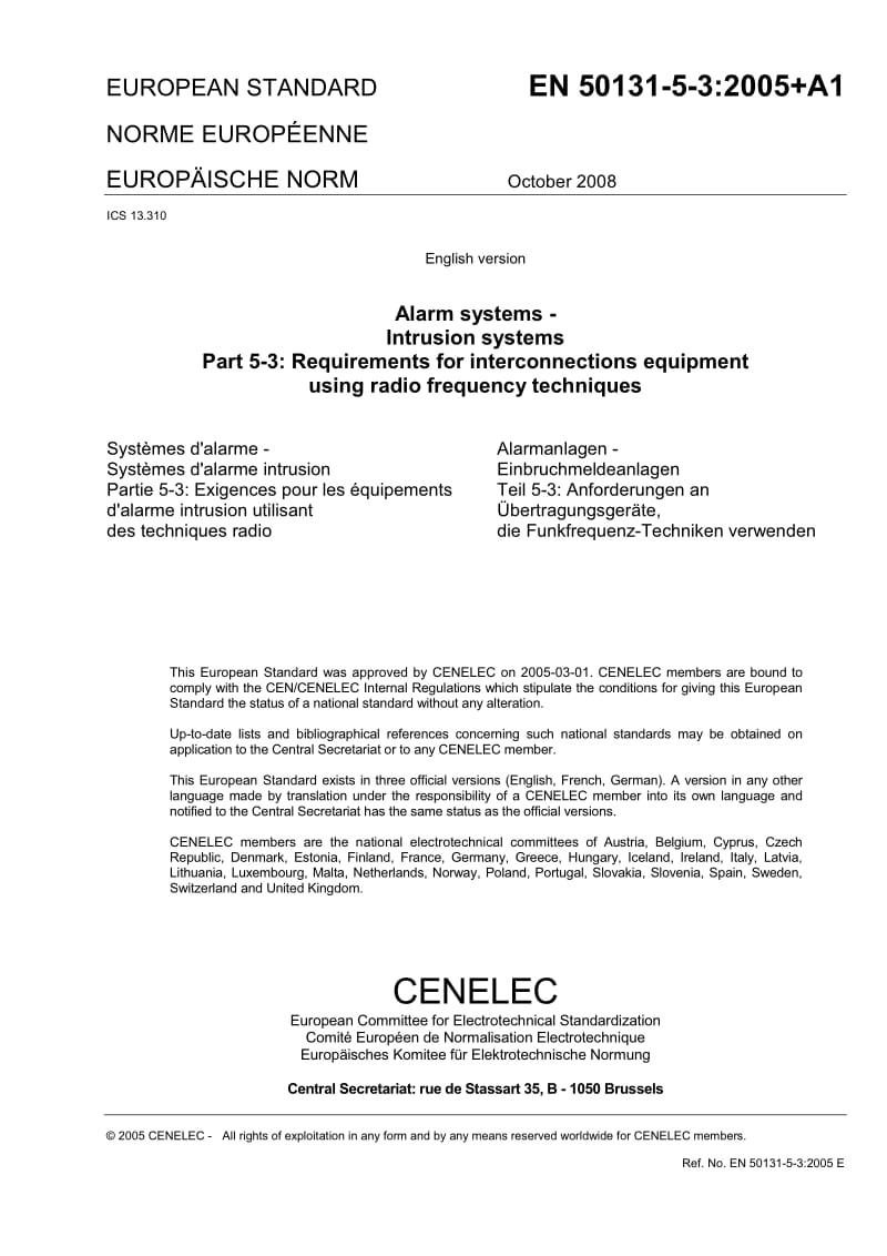 BS EN 50131-5-3-2008 Alarm systems — Intrusion systems Part 5-3 Requirements for interconnections equipment using radio frequency techniques.pdf_第3页